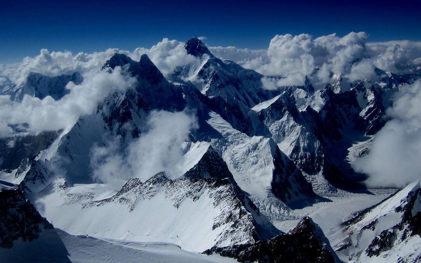 Broad Peak and K2, seen from the summit of Gasherbrum II